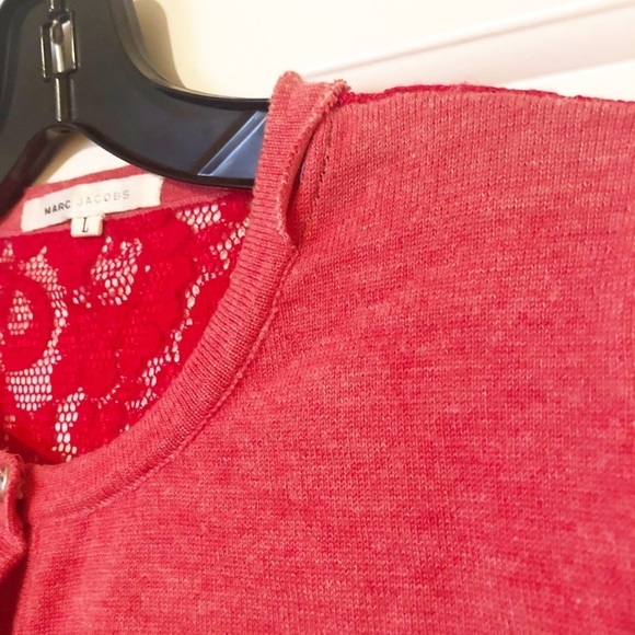 Marc Jacobs red lace cardigan rhinestone buttons 6 - Picture 12 of 13